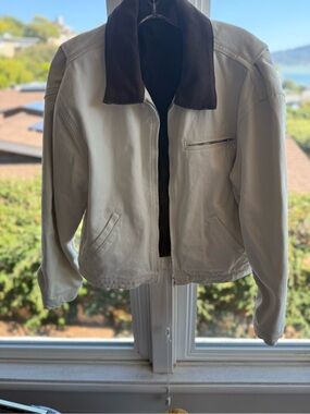 Cream Oversized Jacket with Dark Brown Corduroy Collar